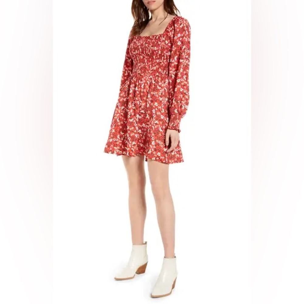 EUC Red Floral Long Sleeve Dress Sz L